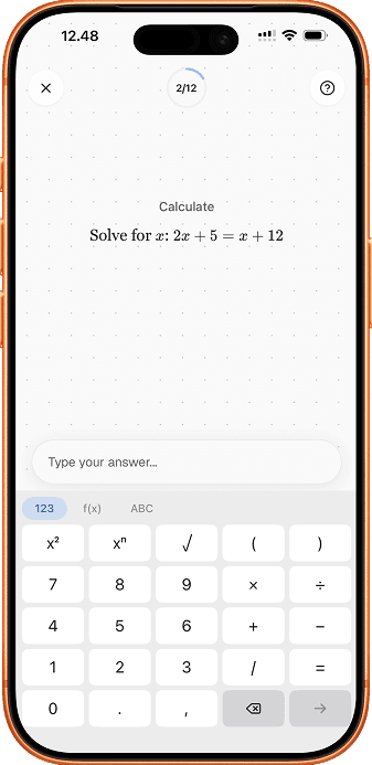 Lexie math practice interface showing equation solving