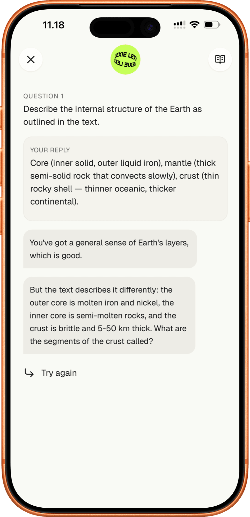 Lexie practise exams — open-ended questions with AI feedback