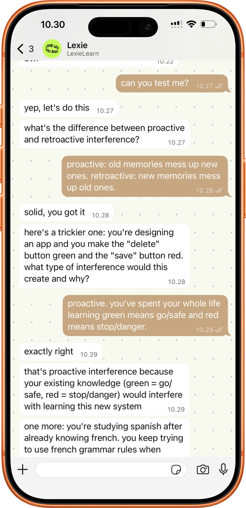 WhatsApp chat with Lexie, your AI study companion